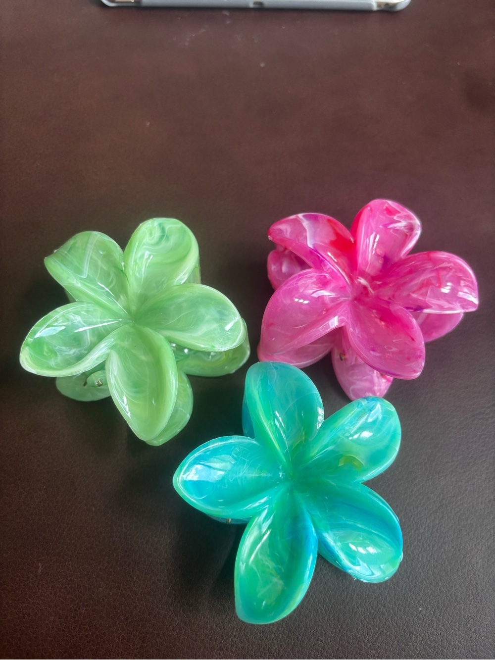 Cute Flower Hair Claw Clips Set of 3 – Pink, Green & Turquoise